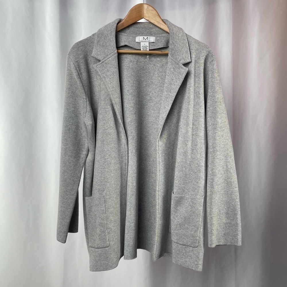 Magaschoni Open Cotton‎ Wool Blend Cardigan in Grey Size Large